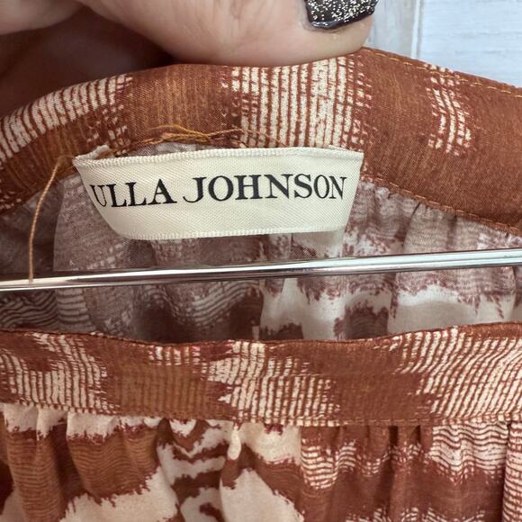 ULLA Johnson 0 Women's 100% Silk Aisa Tiered A Line Midi Skirt Fawn Ikat Print - Picture 13 of 16